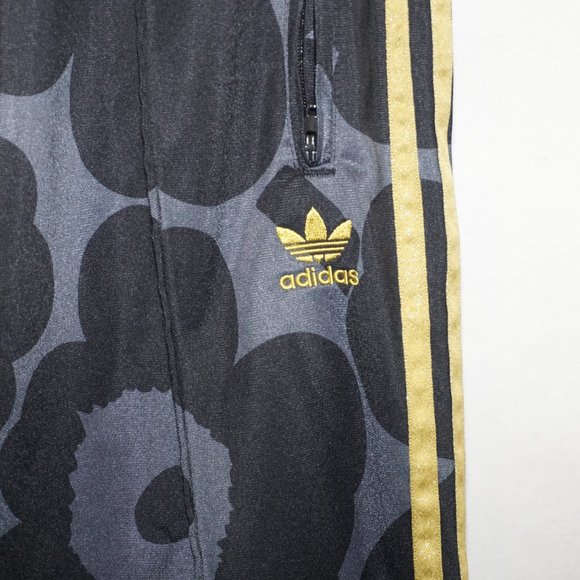 Adidas Marimekko Black Flower Firebird Gold Stripe Track Pants Womens S - Picture 5 of 11